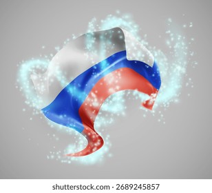 Russia, vector 3d flag in whirlwind of magical radiance