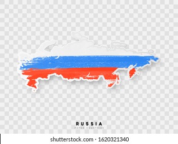 Russia vector flag and map. Painted in watercolor paint colors in the national flag. Isolated on transparent background