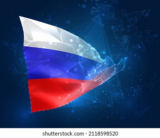 Rusia, bandera vectorial, objeto 3D virtual abstracto de polígonos triangulares sobre fondo azul