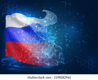 Rusia, bandera vectorial, objeto 3D virtual abstracto de polígonos triangulares sobre fondo azul