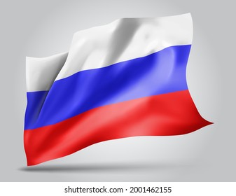 Russia, vector flag with waves and bends waving in the wind on a white background.