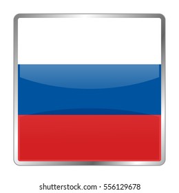 Russia vector icon flag. Isolated square glass glossy glow button with national flag of the Russia .