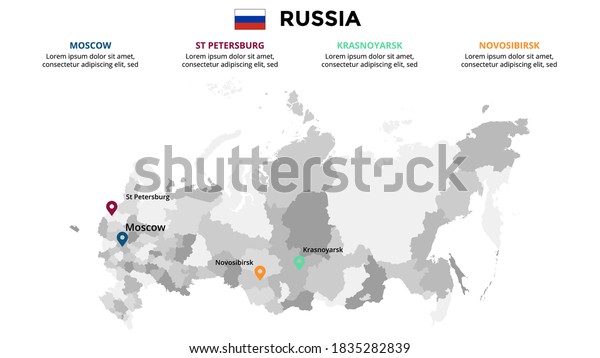 Russia vector map\
infographic template. Slide presentation. Global business marketing\
concept. Color Europe country. World transportation geography data.\
