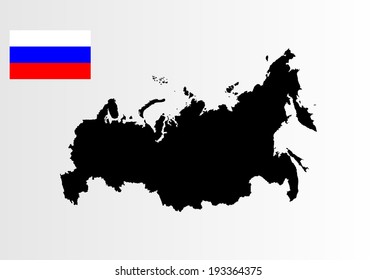 Russia vector map silhouette illustration and vector flag isolated on background. Russia vector high detailed illustration. 