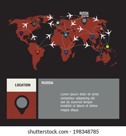 RUSSIA vector world travel map with airplanes