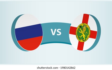 Russia versus Alderney, team sports competition concept. Round flag of countries.