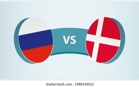 Russia versus Denmark, team sports competition concept. Round flag of countries.