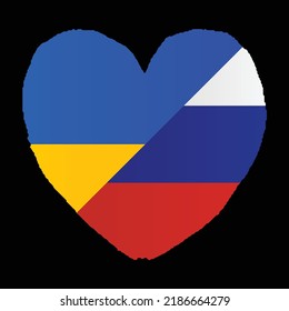 Russia Versus Ukraine War Conflict Country Flag Love Heart Vector
