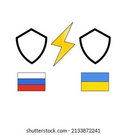 Russia Versus Ukraine War. Flag Of Russian Federation And Ukraine. Conflict Between Russia And Ukraine. Armed Clash And Battle Concept.