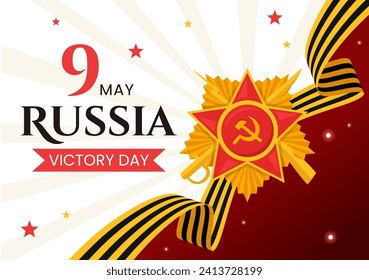 Russia Victory Day Vector Illustration on May 9 with Medal Star Of The Hero, Great Patriotic War and Ribbon Yellow Black Color in Flat Background