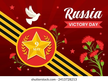 Russia Victory Day Vector Illustration on May 9 with Medal Star Of The Hero, Great Patriotic War and Ribbon Yellow Black Color in Flat Background