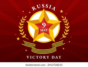 Russische Vektor-Vektor-Illustration am 9. Mai mit Medal Star of the Hero, Großer Patriotischer Krieg und schwarz-gelbe Farbe in schwarzem Hintergrund