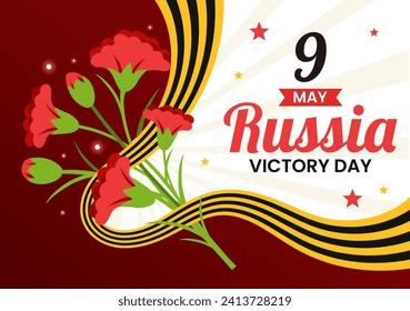 Russia Victory Day Vector Illustration on May 9 with Medal Star Of The Hero, Great Patriotic War and Ribbon Yellow Black Color in Flat Background
