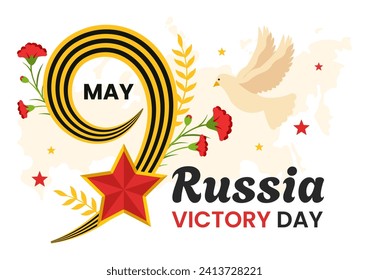 Russia Victory Day Vector Illustration on May 9 with Medal Star Of The Hero, Great Patriotic War and Ribbon Yellow Black Color in Flat Background