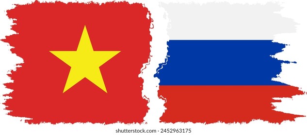 Russia and Vietnam grunge flags connection, vector