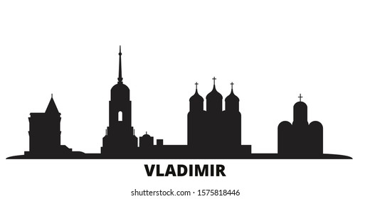 Russia, Vladimir city skyline isolated vector illustration. Russia, Vladimir travel black cityscape