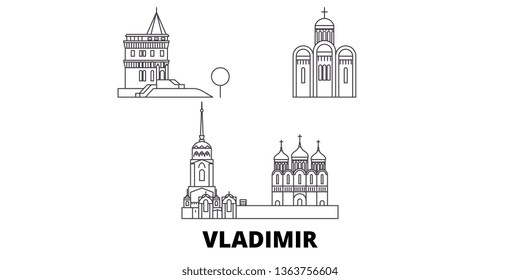 Russia, Vladimir line travel skyline set. Russia, Vladimir outline city vector illustration, symbol, travel sights, landmarks.