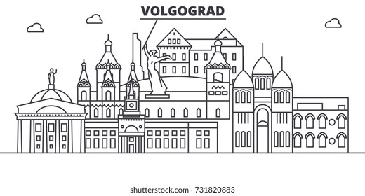 Russia, Volgograd architecture line skyline illustration. Linear vector cityscape with famous landmarks, city sights, design icons. Landscape wtih editable strokes