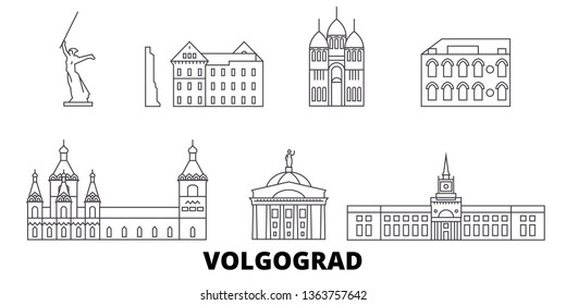 Russia, Volgograd line travel skyline set. Russia, Volgograd outline city vector illustration, symbol, travel sights, landmarks.