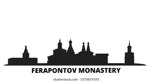 Russia, Vologda, Ferapontov Monastery city skyline isolated vector illustration. Russia, Vologda, Ferapontov Monastery travel black cityscape