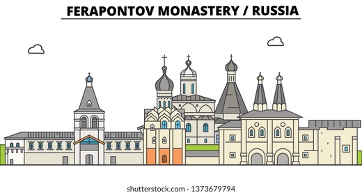Russia , Vologda, Ferapontov Monastery ,  travel skyline vector illustration. 