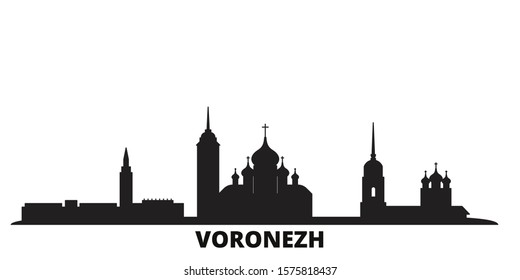 Russia, Voronezh city skyline isolated vector illustration. Russia, Voronezh travel black cityscape