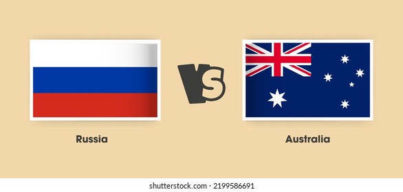 Russia vs Australia flags placed side by side. Creative stylish national flags of Russia vs Australia with background