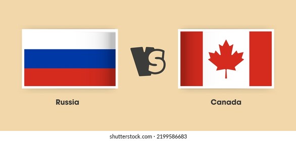 Russia vs Canada flags placed side by side. Creative stylish national flags of Russia vs Canada with background