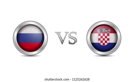 Russia vs croatia flag in metal circle badges for international championship football competition