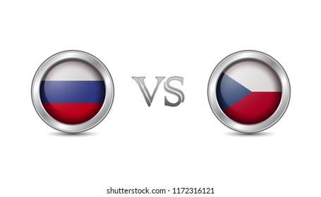 Russia vs czech republic flag concept in metal circle badges for international championship football competition 