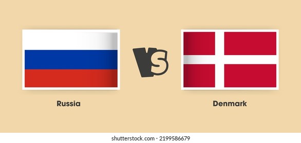 Russia vs Denmark flags placed side by side. Creative stylish national flags of Russia vs Denmark with background