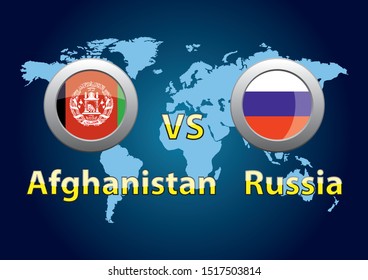 Russia vs Japan. Flags of Russia and Japan on the background of the world map.