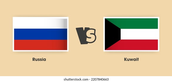 Russia vs Kuwait flags placed side by side. Creative stylish national flags of Russia vs Kuwait with background