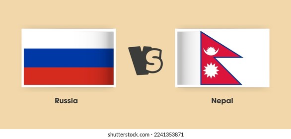 Russia vs Nepal flags placed side by side. Creative stylish national flags of Russia vs Nepal with background