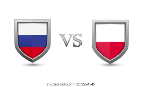 Russia vs poland flag shield badges for international championship football competition