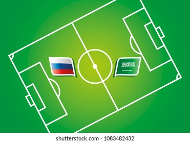 Russia vs Saudi Arabia flags vector green background