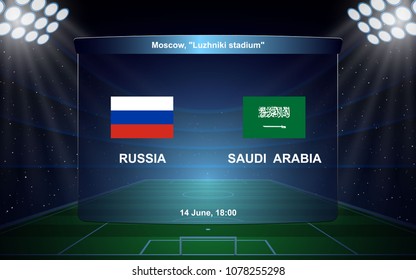 Rusia vs Arabia Saudita. plantilla de selección de fútbol de radio y televisión