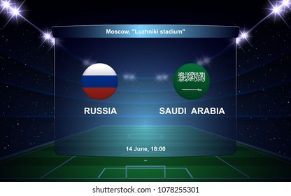 Russia vs Saudi Arabia. football scoreboard broadcast graphic soccer template