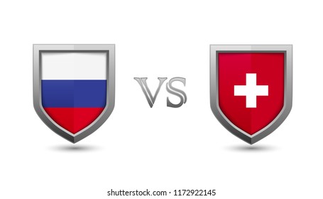 Russia vs swiss flag shield badges for international championship football competition