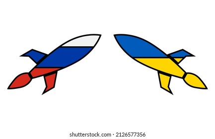 russia vs ukraine missile flag icon design vector illustration.