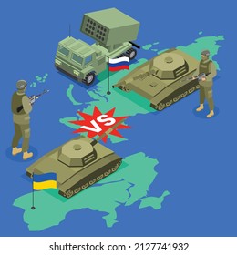 Russia Vs Ukraine War Isometric 3d Vector Concept For Banner, Website, Illustration, Landing Page, Flyer, Etc.