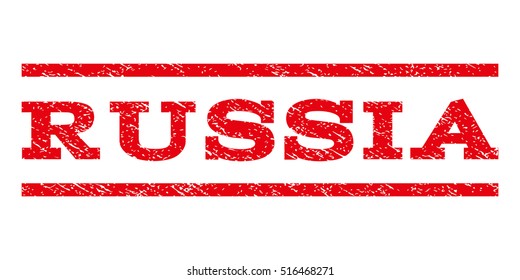 Russia watermark stamp. Text tag between parallel lines with grunge design style. Rubber seal stamp with scratched texture. Vector red color ink imprint on a white background.