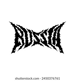 Russia word with death metal font hand drawing vector isolated on white background.