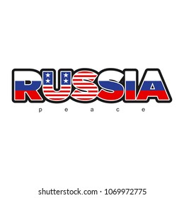 RUSSIA word icon. Russia and USA Flag symbol. Peace logo vector eps 10.