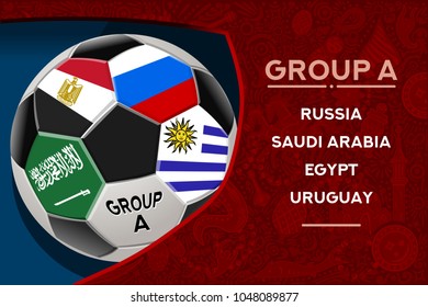 Russia world cup 2018 group a wallpaper with russian pattern and football ball. Vector design.