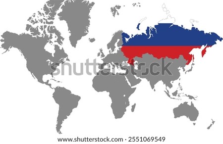 Russia in World Map, World Map, Geographic Map, Russia map, Russia Border line, Asia, Africa, Europe, North America, South America, Australia Oceania