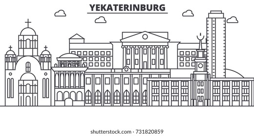 Russia, Yekaterinburg architecture line skyline illustration. Linear vector cityscape with famous landmarks, city sights, design icons. Landscape wtih editable strokes