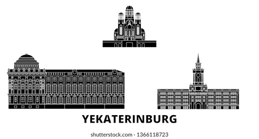 Russia, Yekaterinburg City flat travel skyline set. Russia, Yekaterinburg City black city vector illustration, symbol, travel sights, landmarks.