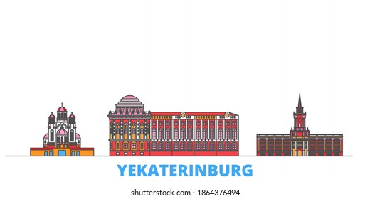 Russia, Yekaterinburg City line cityscape, flat vector. Travel city landmark, oultine illustration, line world icons