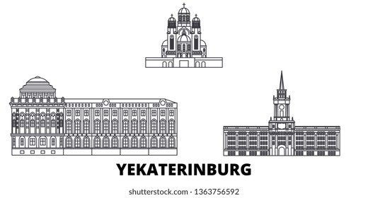 Russia, Yekaterinburg City line travel skyline set. Russia, Yekaterinburg City outline city vector illustration, symbol, travel sights, landmarks.